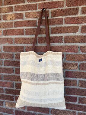 faribault mill tote bag * neutral colors * leather handles * euc